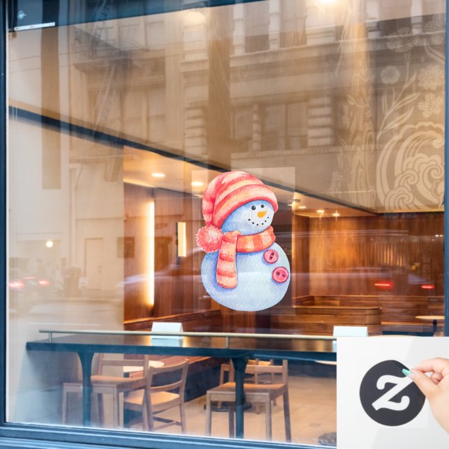 Watercolor Painted Winter Snowman Business (Cafe Window)