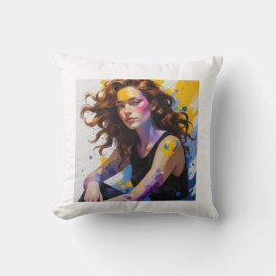 Watercolor painted woman cushion