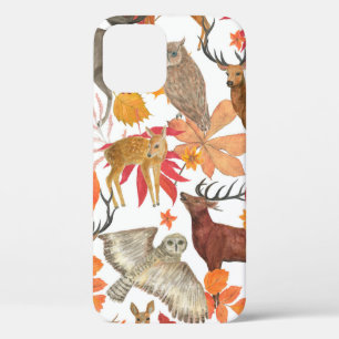 Watercolor painting autumn forest background with  iPhone 12 case