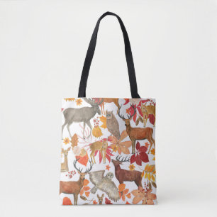 Watercolor painting autumn forest background with tote bag