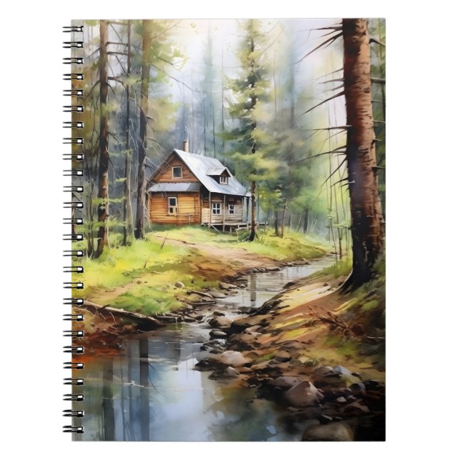 Watercolor Painting Awesome Cabin In The Woods  Notebook (Front)