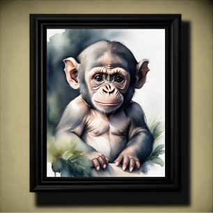 Watercolor Painting Baby Chimpanzee Nursery 5:4 Poster