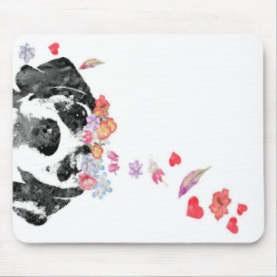 Watercolor Painting Beagle Dog Wreath Flowers Mouse Pad