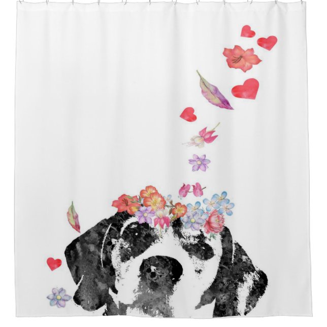 Watercolor Painting Beagle Dog Wreath Flowers Shower Curtain (Front)