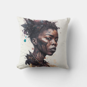 Watercolor Painting, Beautiful African Tribe Women Cushion