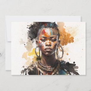 Watercolor Painting, Beautiful African Tribe Women Invitation
