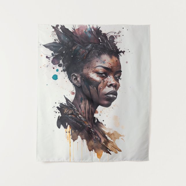 Watercolor Painting, Beautiful African Tribe Women Tapestry (Front)