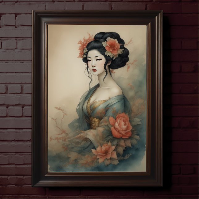 Watercolor Painting Beautiful Asian Woman Flowers Poster (Creator Uploaded)