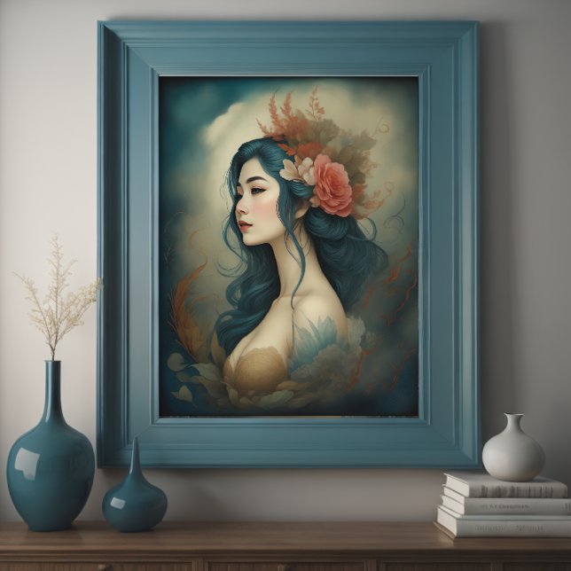 Watercolor Painting Beautiful Asian Woman Flowers Poster (Creator Uploaded)