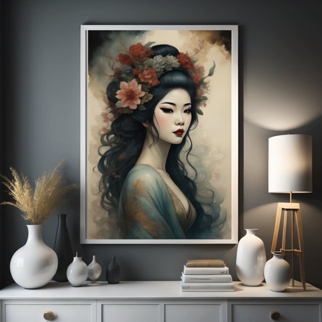 Watercolor Painting Beautiful Asian Woman Flowers Poster (Creator Uploaded)
