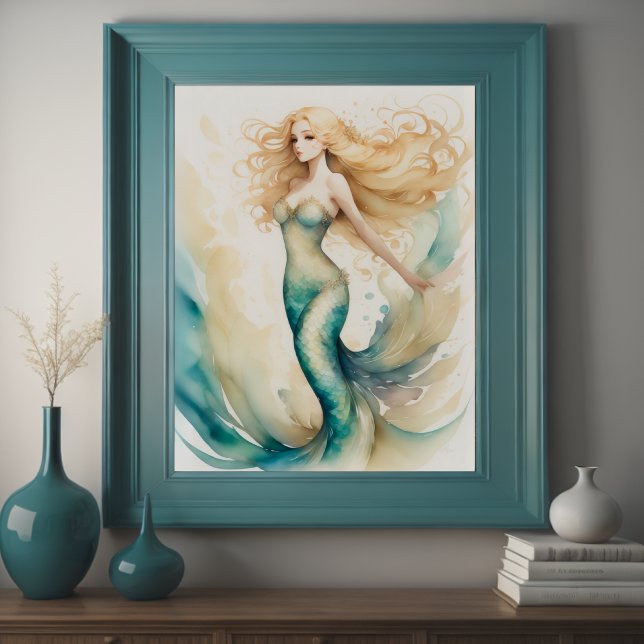 Watercolor Painting Blonde Mermaid Poster (Creator Uploaded)
