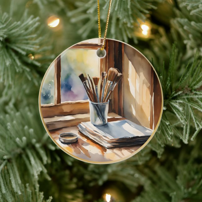 Watercolor Painting  Ceramic Ornament (Tree)