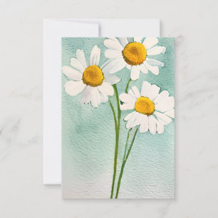 Watercolor painting chamomile flowers white bloom thank you card