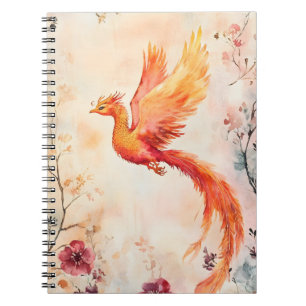 watercolor painting depicting a mythical phoenix  notebook
