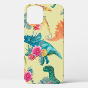 Watercolor painting dinosaurs pattern. Seamless ba iPhone 12 Case