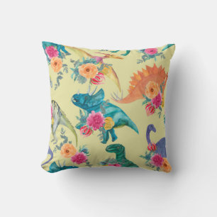 Watercolor painting dinosaurs pattern. Seamless ba Cushion