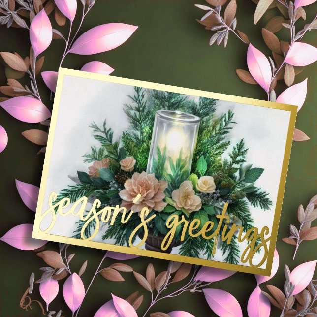Watercolor Painting Evergreen Candle Christmas Foil Holiday Card (Creator Uploaded)