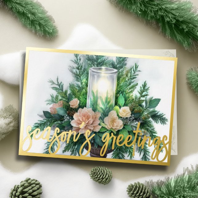 Watercolor Painting Evergreen Candle Christmas Holiday Card (Creator Uploaded)