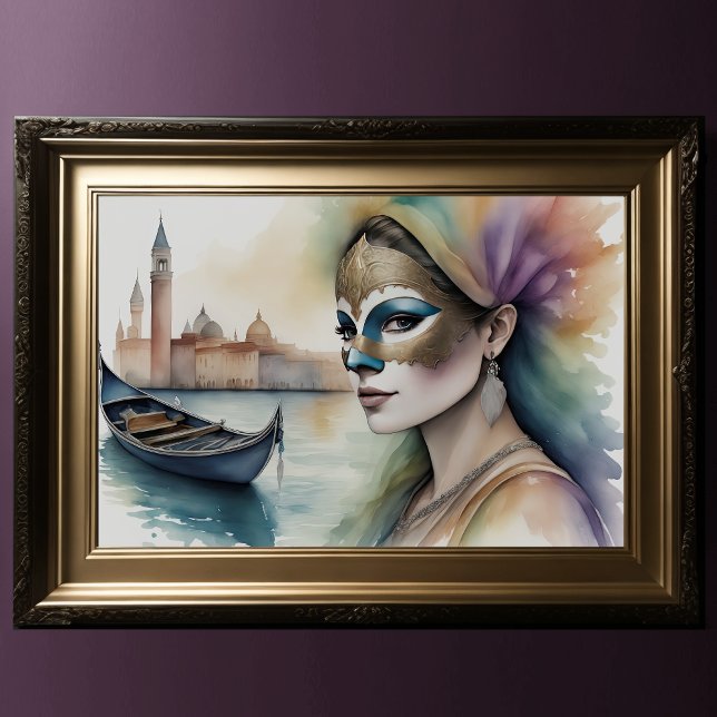 Watercolor Painting Female Wearing Venetian Mask Poster (Creator Uploaded)