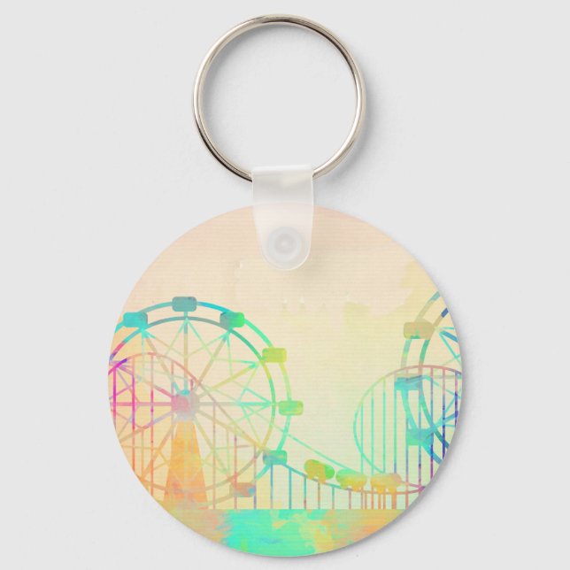 Watercolor Painting Ferris Wheel Fairground Art Key Ring (Front)