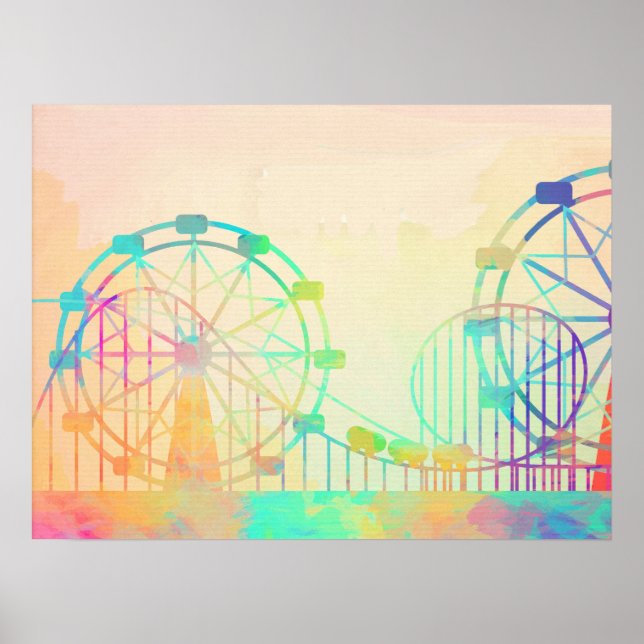 Watercolor Painting Ferris Wheel Fairground Art Poster (Front)