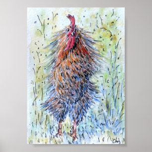 Watercolor Painting Fun Rooster Poster