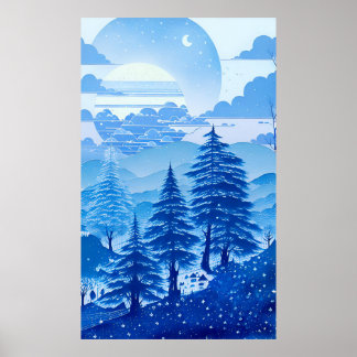 Watercolor painting in blue pastel calm colours 1 poster