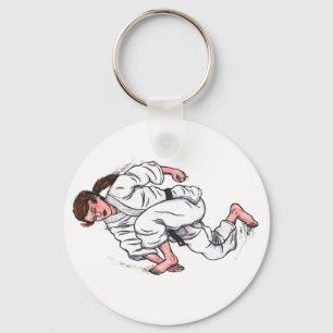 watercolor painting karate woman leaping kicking key ring