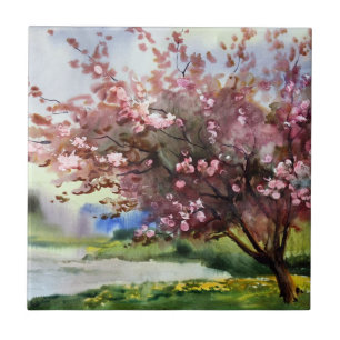Watercolor Painting Landscape Ceramic Tile