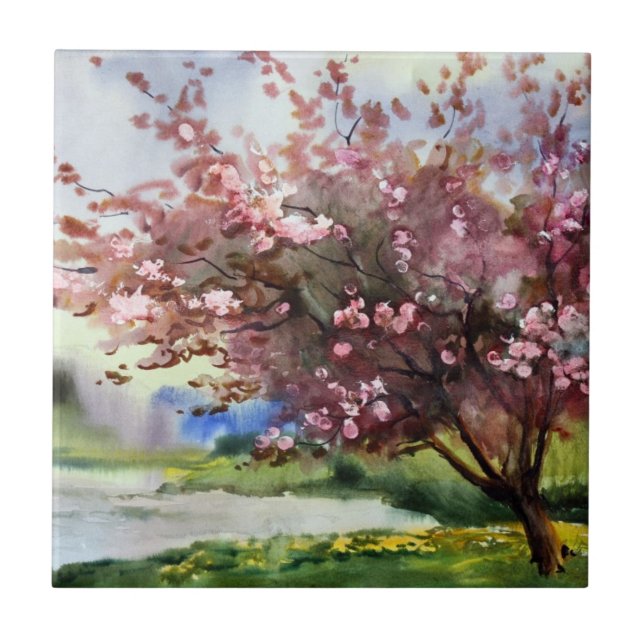 Watercolor Painting Landscape Ceramic Tile (Front)