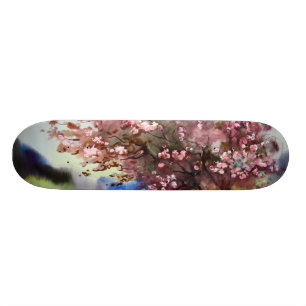 Watercolor Painting Landscape Skateboard
