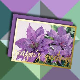 Watercolor Painting Lavender Poinsettia Christmas Foil Holiday Card