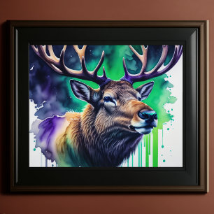 Watercolor Painting Majestic Elk 5:4 Poster