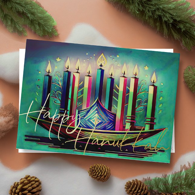 Watercolor Painting Menorah Happy Hanukkah Holiday Card (Creator Uploaded)