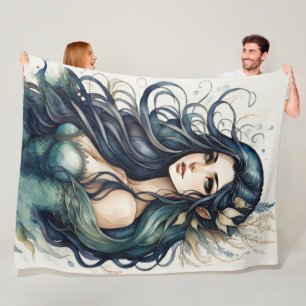 Watercolor Painting Mermaid Fleece Blanket