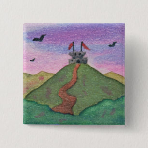 Watercolor, Painting, Nature, Fortress, Castle, 15 Cm Square Badge
