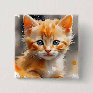 Watercolor painting of a cute orange cat 15 cm square badge