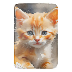 Watercolor painting of a cute orange cat bath mat