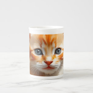 Watercolor painting of a cute orange cat bone china mug