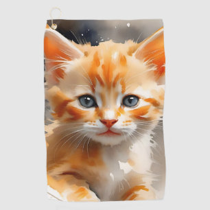 Watercolor painting of a cute orange cat golf towel