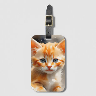 Watercolor painting of a cute orange cat luggage tag