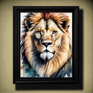 Watercolor Painting of a Male Lion 5:4 Poster