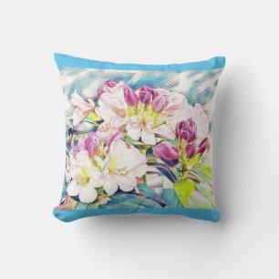 Watercolor painting of a pink and white azeea cushion