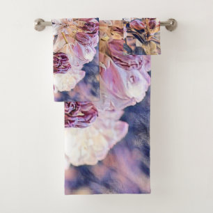 Watercolor painting of a purple cherry blossom ba bath towel set