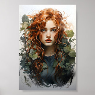 Watercolor Painting Of A Red Haired Girl Poster