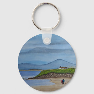 Watercolor Painting of a Romantic Day at the Beach Key Ring