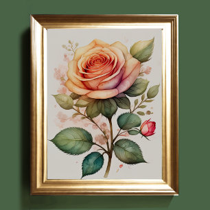 Watercolor Painting of a Rose Poster