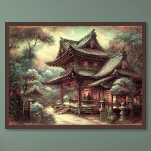 Watercolor Painting of Ancient Chinese Village Poster