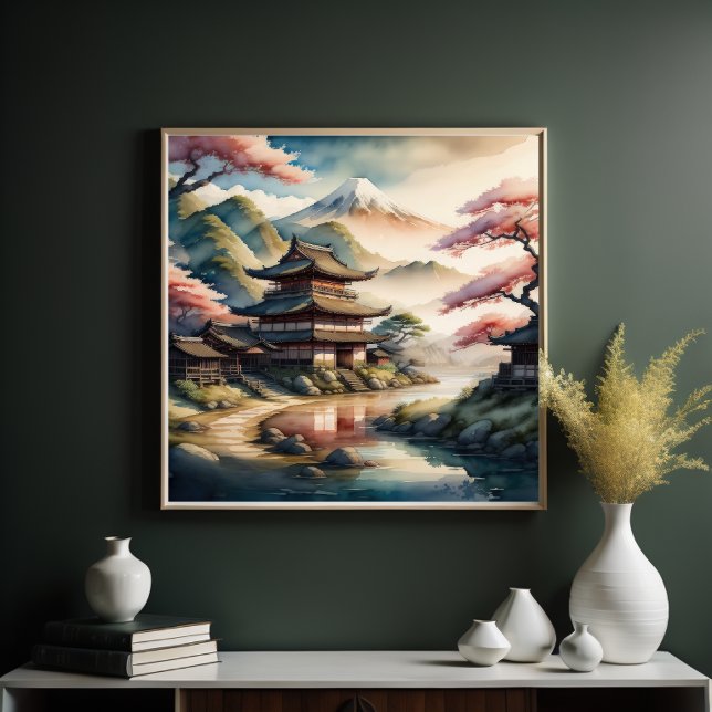 Watercolor Painting of Ancient Japanese Village Poster (Creator Uploaded)