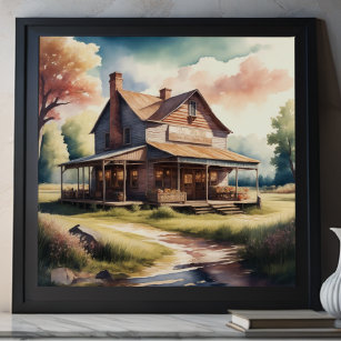 Watercolor Painting of Antique Country Store Poster